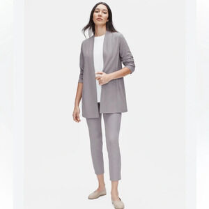 Eileen Fisher Washable Stretch Crepe Long Open Front Jacket Gray Petite Large